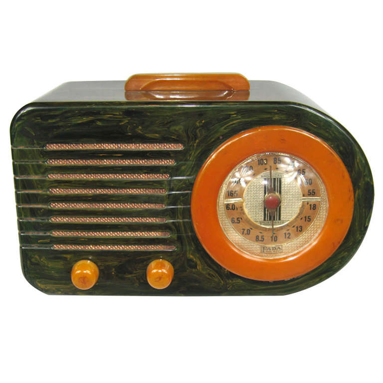 1940 Fada Bullet 116 Bakelite Catalin Radio, Blue with Pumpkin trim