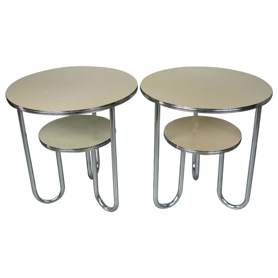 Pair of Wolfgang Hoffman Art Deco Tables by Royal Chrome