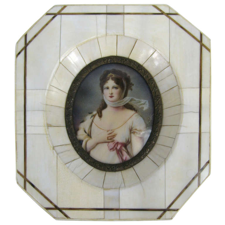 19th c. Victorian Painted on Bone Frame Portrait Miniature