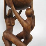 Large Wood Woman & Man Figural Sculpture