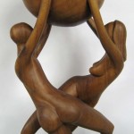 Large Wood Woman & Man Figural Sculpture
