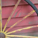 Two Early Painted Wood and Metal Wagon or Fire Engine Wheels