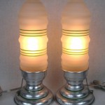 Pair of American Art Deco Aluminum and Frosted Glass Table Lamps