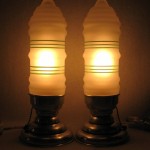 Pair of American Art Deco Aluminum and Frosted Glass Table Lamps