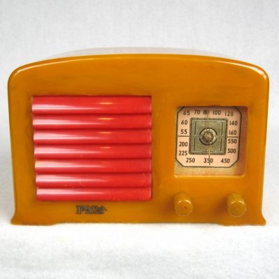 1938 FADA 53 Yellow with Red Grill Bakelite Catalin Art Deco Radio